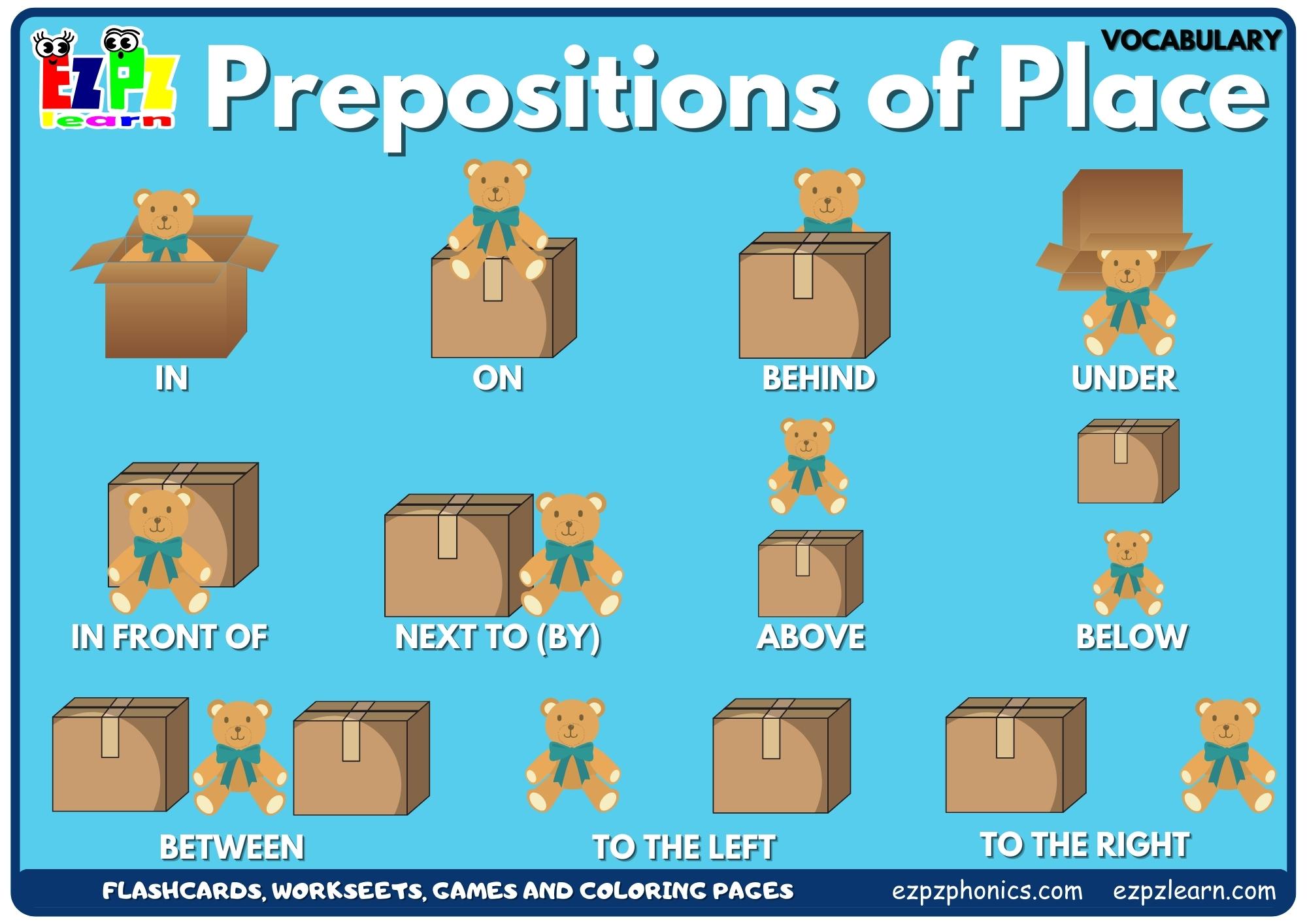 Prepositions of Place Vocabulary Picture Dictionary Join Now for Free Flashcards, Worksheets and Coloring Pages